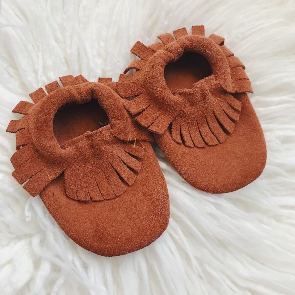 Genuine Suede Boho Baby Moccasins - Tan
